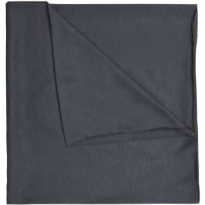 A grey bandanna featuring a simple design, made from Economic X-Tube Polyester and includes a logo.