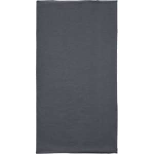 A grey bandanna made from polyester, featuring a logo, ideal for headwear.