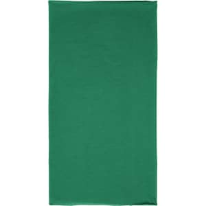 A green polyester bandanna with a plain design, featuring a logo on one side.