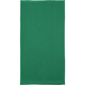 A green bandanna made of polyester, featuring a simple design and a logo.