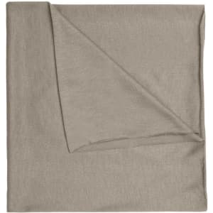 A beige polyester bandanna featuring a folded corner and a simple design, with a logo present.