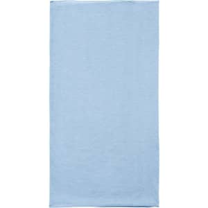 A light blue polyester bandanna, featuring a logo, suitable for headwear.