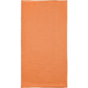 An orange polyester bandanna, featuring a solid design and a logo.