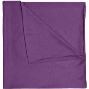 A purple polyester bandanna, featuring a folded design and soft texture, suitable for headwear.