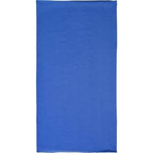 A blue Economic X-Tube Polyester bandanna featuring a logo, suitable for headwear.