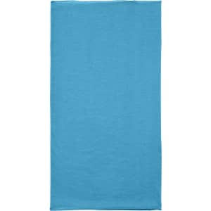 A blue bandanna made from economic X-Tube polyester, featuring a logo on one side.