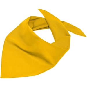 A triangular scarf in bright yellow, featuring ties at the ends and a simple, elegant design.