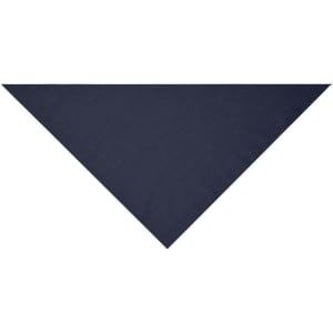 A triangular scarf in a deep navy colour with a smooth fabric texture, featuring a logo.