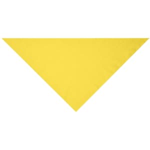 A triangular scarf in a bright yellow colour, featuring a logo in one corner.