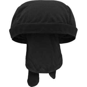 A black Functional Bandana Hat featuring a breathable design and a neck flap for added protection.