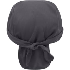 A grey functional bandana hat featuring a tied design and breathable fabric, ideal for headwear needs.