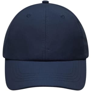 A navy blue cap with a curved brim and a logo on the front. Features ventilation holes on the top.