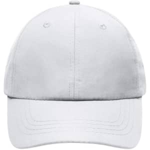 A grey cap with a rounded top and a curved brim, featuring two ventilation holes and a logo.