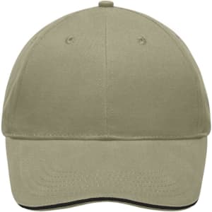 A light brushed sandwich cap in a neutral tan colour, featuring a curved peak and a logo on the front.