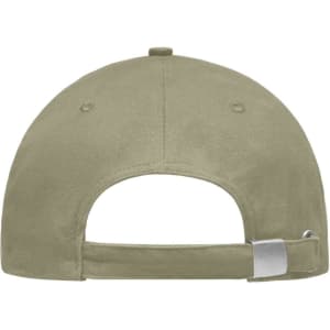 A light brushed sandwich cap in olive green with a metal clasp at the back and ventilation holes.