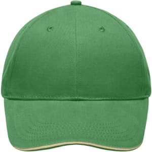 A green brushed sandwich cap with a curved brim and ventilation eyelets, featuring a logo on the front.