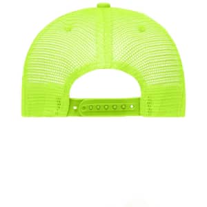 A bright yellow-green retro mesh trucker cap featuring a snapback closure and a mesh design for breathability.