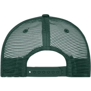 A green 5 Panel Retro Mesh Trucker cap featuring a mesh back and an adjustable strap.
