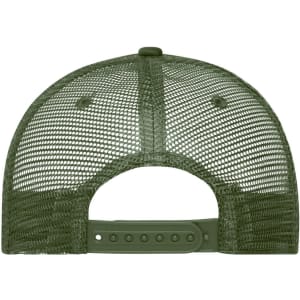 A green 5 Panel Retro Mesh Trucker cap featuring a mesh back and an adjustable strap.