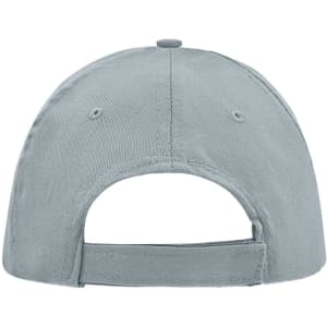 A light grey 5 Panel Promo Sandwich Cap with an adjustable strap at the back and a branded logo.