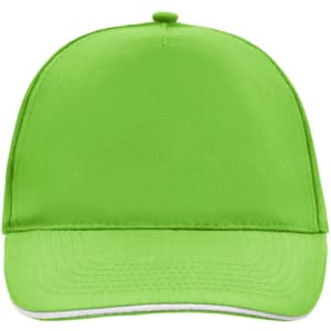 A bright green 5 Panel Promo Sandwich Cap with a curved brim and a top button. It features a logo on the front.