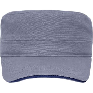 A military-style cap in grey with a structured flat top and a dark underside. Includes a logo on the front.
