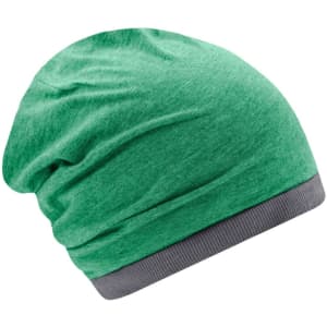 A green Heather Summer Beanie with a grey band at the base, featuring a soft, textured fabric.