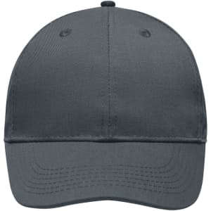 A grey 6-panel workwear cap featuring a rounded peak and a logo on the front.
