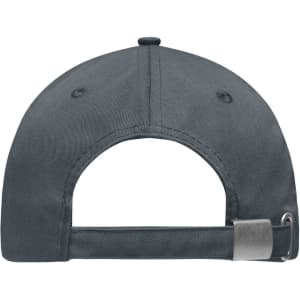 A dark grey 6 panel workwear cap viewed from the back, featuring an adjustable strap and logo.