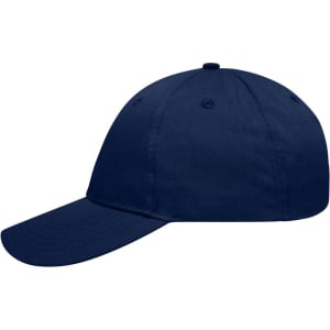 A navy blue 6-panel workwear cap featuring a curved peak and a stitched finish. Includes a logo on the front.