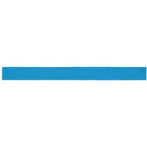 A blue ribbon for promotional use, featuring a smooth texture and a branding logo.