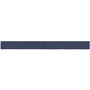A navy blue ribbon displayed flat, featuring a simple design and a logo.
