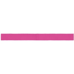 A pink promotional ribbon laid flat, featuring a branding logo.