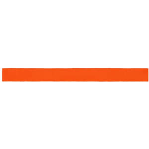 An orange promotional ribbon, featuring a plain design and a logo.