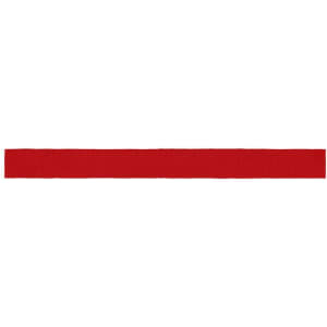 A red ribbon with a solid colour and a flat, rectangular shape, featuring a logo.