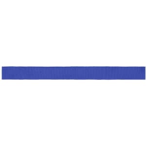 A blue promotional ribbon in a long, flat design, featuring a branding logo.