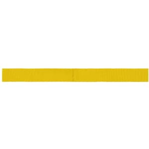 A yellow ribbon for promotion, made of fabric, featuring a logo.