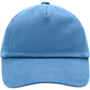 A light blue kids' 5 panel cap with a curved brim and a logo on the front.