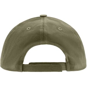 A green kids' 5 panel cap featuring an adjustable strap at the back and two ventilation holes on each side.