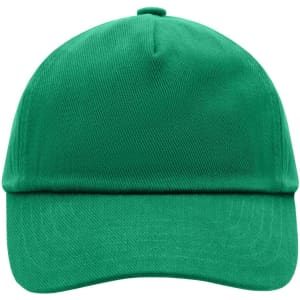 A green five-panel cap with a structured front and a curved peak. It features a logo on the front.