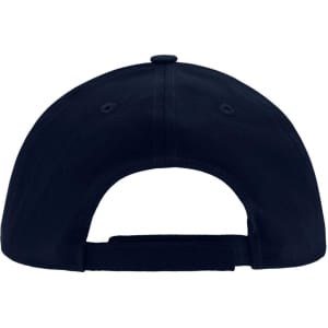 A dark navy blue kids' 5 panel cap with a rear adjustment strap and a logo on the back.