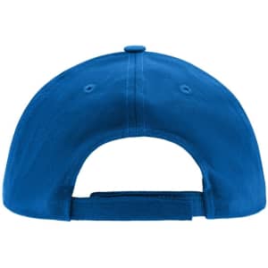 A blue kids' 5 panel cap with a strap closure at the back, featuring eyelet ventilation holes.