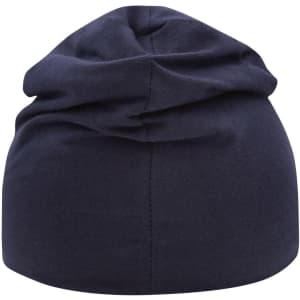 A navy Jersey Beanie with a soft, relaxed fit and a subtle logo on the side.