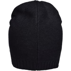 A black cotton hat with a snug fit and ribbed bottom, displayed from the back view. It features an unembellished design.