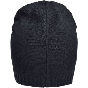 A cotton hat in dark grey, featuring a textured knit design and a ribbed edge at the bottom.