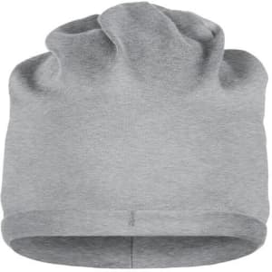 A grey Bio Cotton beanie with a soft, folded hem and a casual, relaxed fit. It features a branding logo.