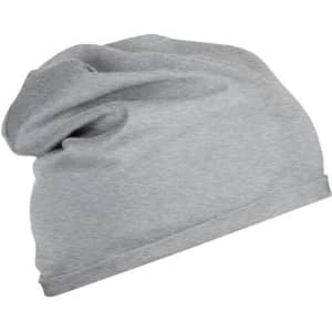 A grey Bio Cotton beanie with a slouchy design, featuring a simple logo.