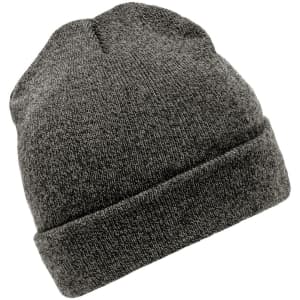 A grey Melange Beanie featuring a classic folded cuff and textured knit design, with a logo on the side.