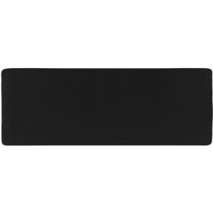 A black running headband featuring a simple design. It includes a logo on one side.