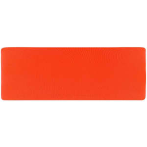 An orange running headband, featuring a simple design with an even texture. It includes a logo.